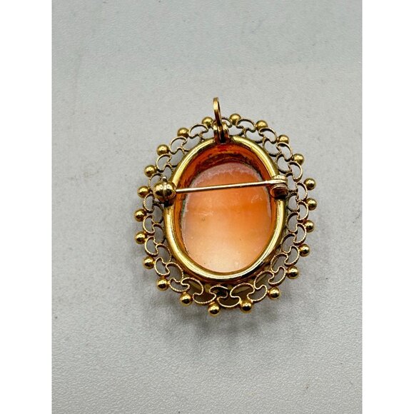 Vintage Genuine Carved Shell Cameo Pin Brooch and Pendant Lady Facing Left - Picture 3 of 4